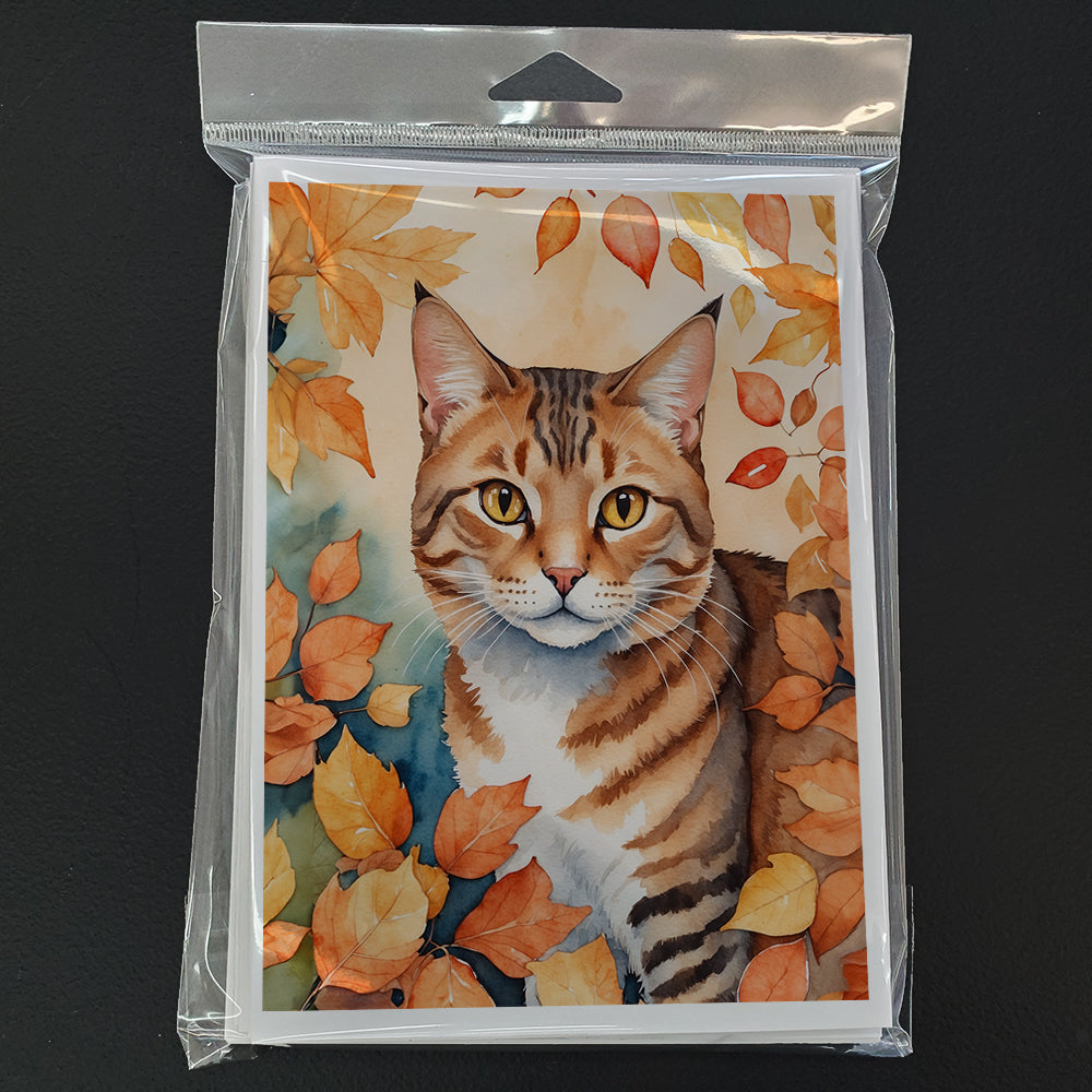 Aegean Cat in Fall Leaves Greeting Cards Pack of 8 Blank Cards with Envelopes Whimsical A7 Size 5x7