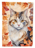 American Curl Cat in Fall Leaves House Flag 28x40 Porch Sleeve Pole Decorative Outside Yard Banner Artwork Wall Hanging, Polyester