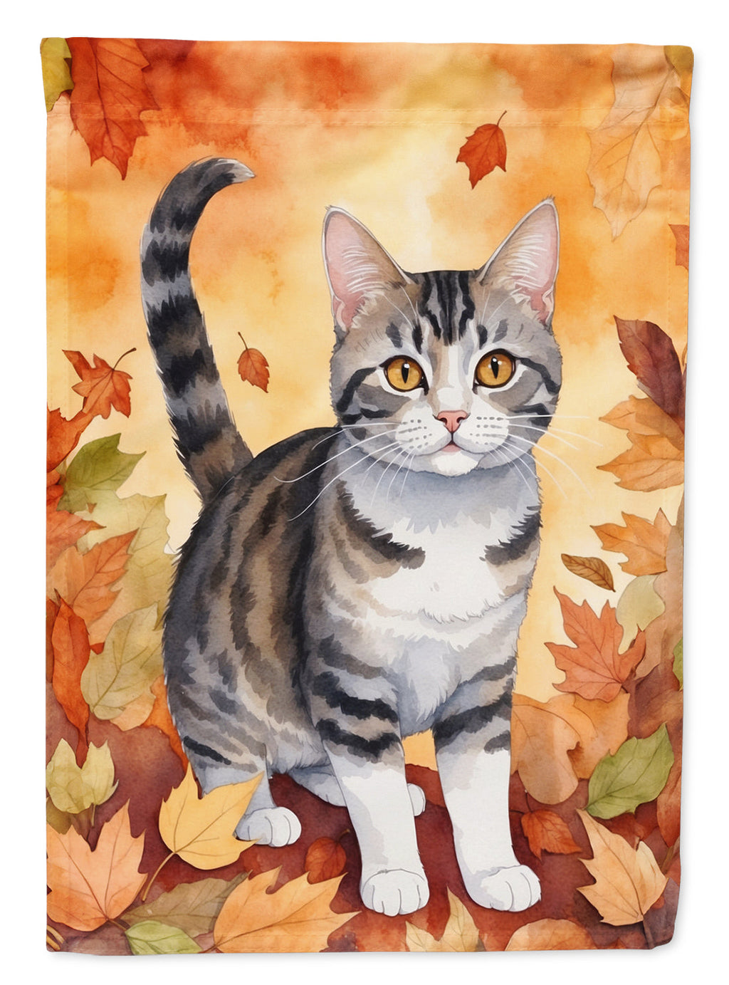 American Wirehair Cat in Fall Leaves House Flag 28x40 Porch Sleeve Pole Decorative Outside Yard Banner Artwork Wall Hanging, Polyester