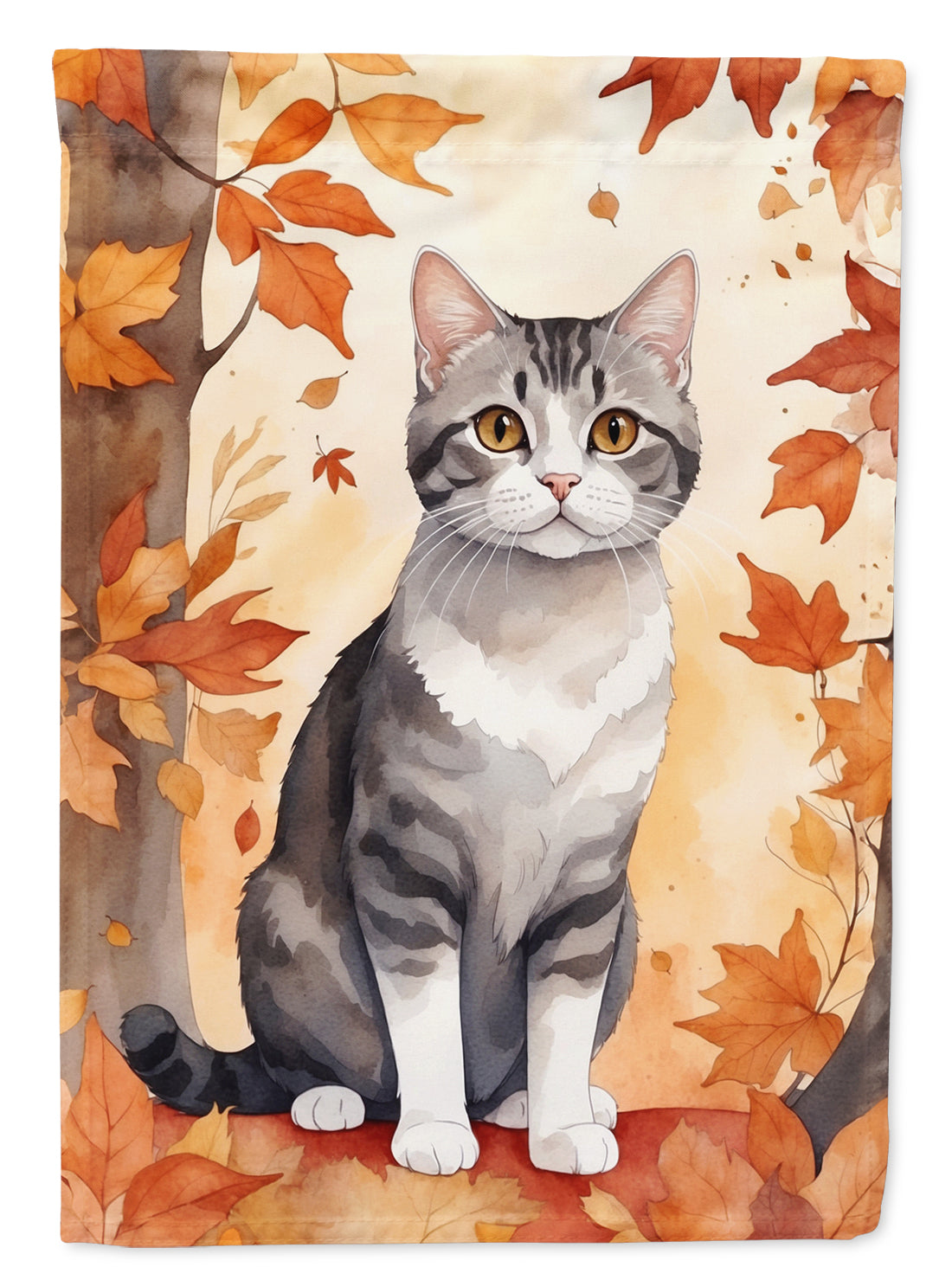American Wirehair Cat in Fall Leaves House Flag 28x40 Porch Sleeve Pole Decorative Outside Yard Banner Artwork Wall Hanging, Polyester