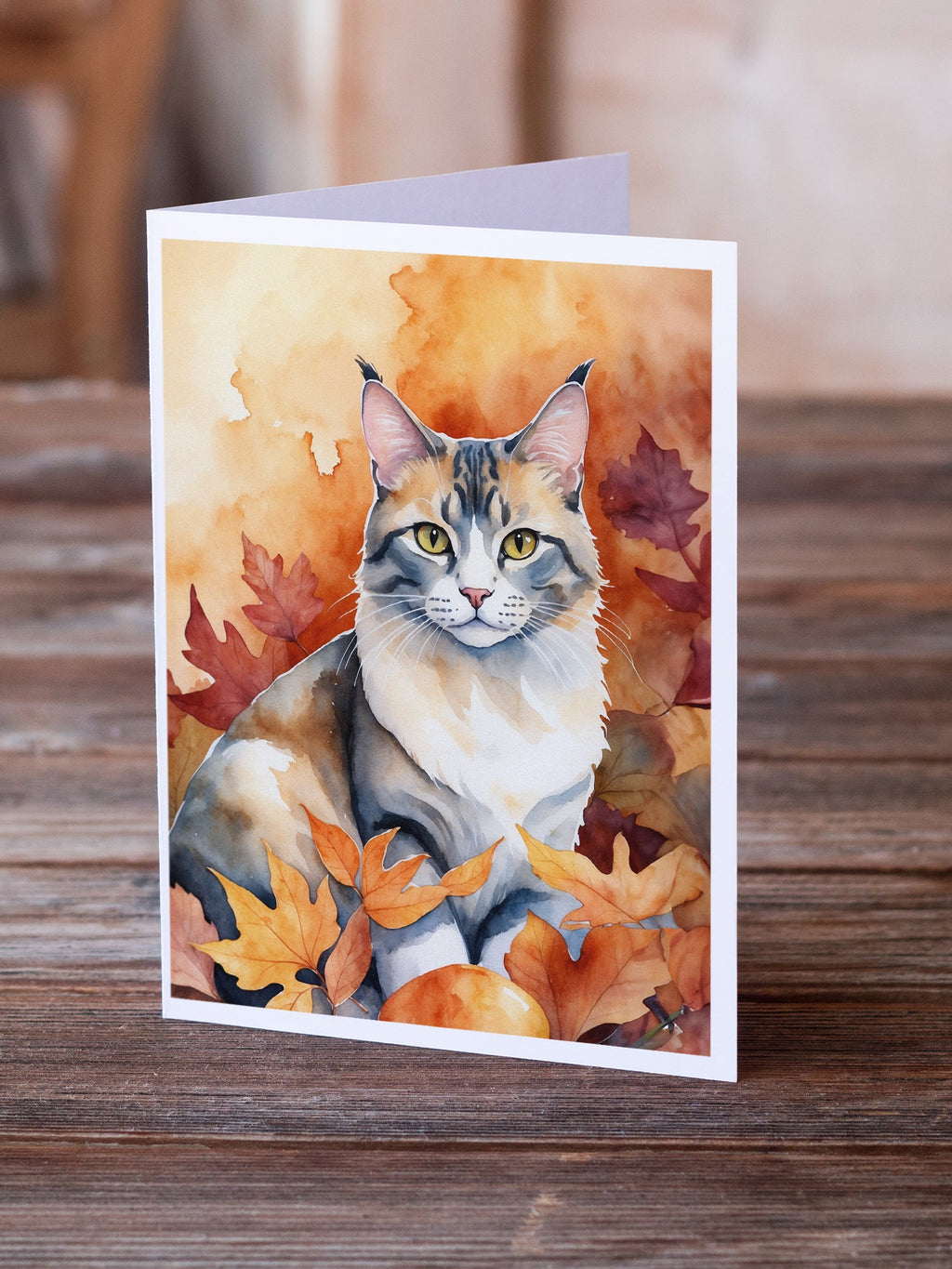Aphrodite Giant Cat in Fall Leaves Greeting Cards Pack of 8 Blank Cards with Envelopes Whimsical A7 Size 5x7