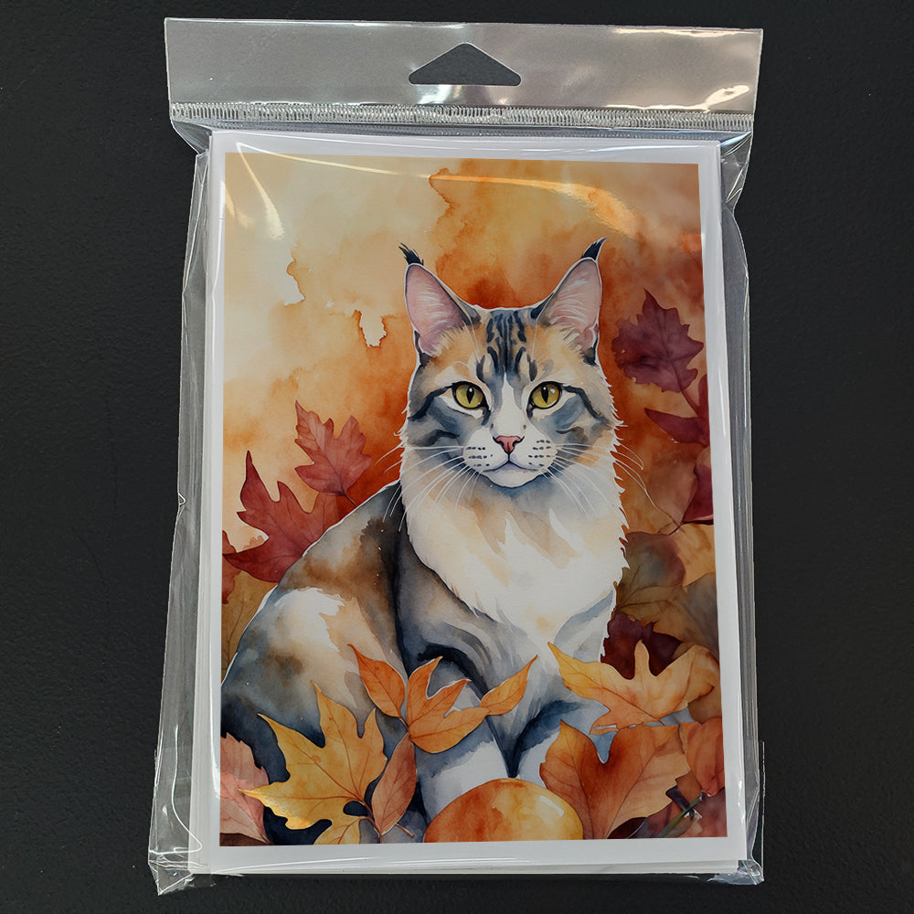 Aphrodite Giant Cat in Fall Leaves Greeting Cards Pack of 8 Blank Cards with Envelopes Whimsical A7 Size 5x7