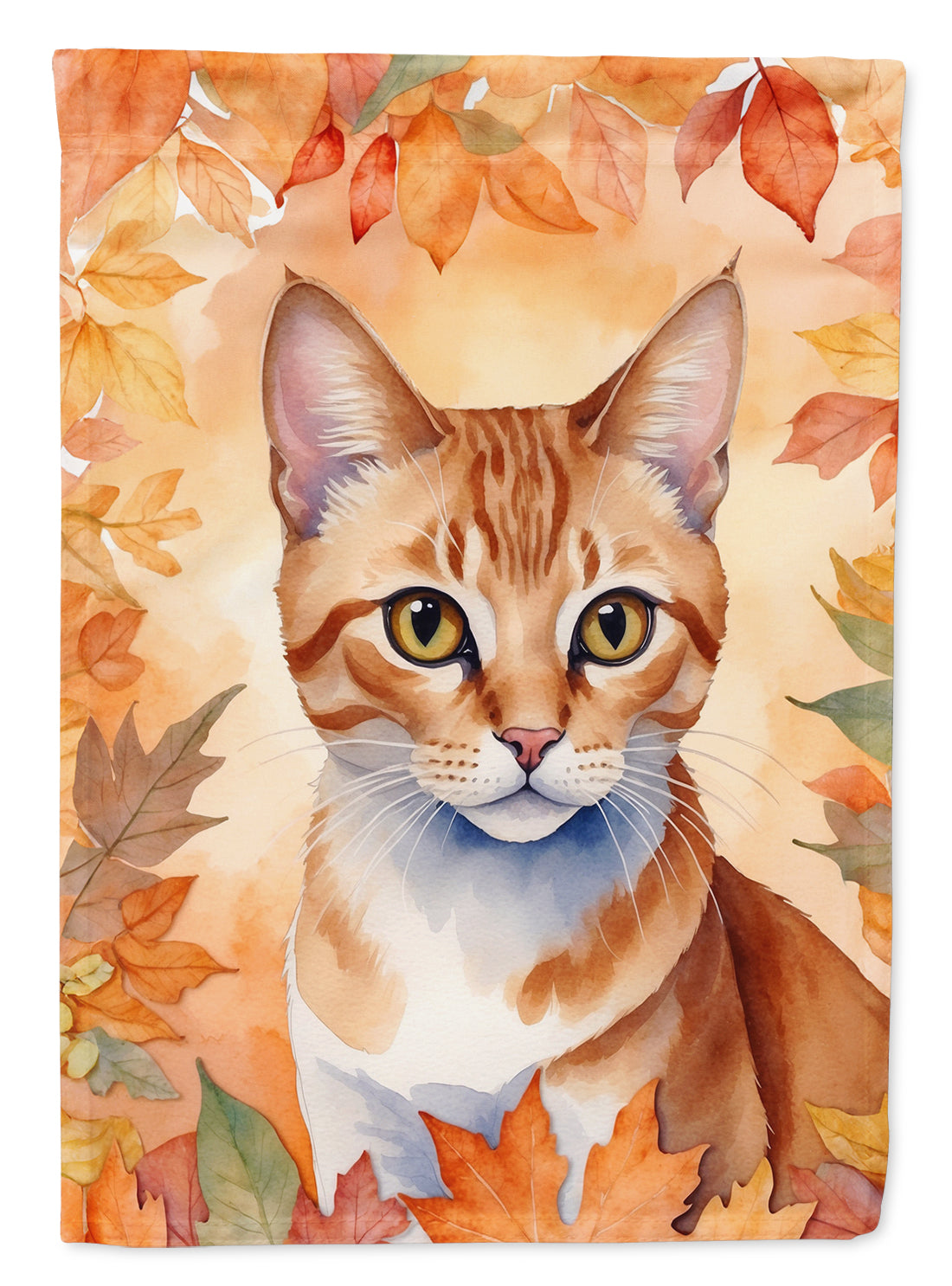 Arabian Mau Cat in Fall Leaves Garden Flag Mailbox Decorative Yard Banner Outside Patio Artwork for Flower Beds, Garden Size, Multicolor