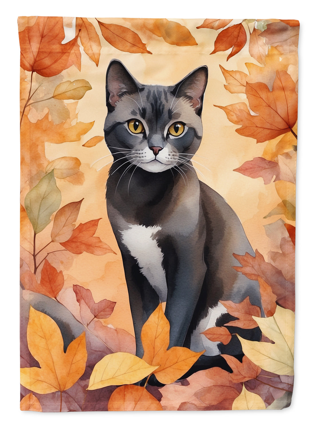 Asian Cat in Fall Leaves Garden Flag Mailbox Decorative Yard Banner Outside Patio Artwork for Flower Beds, Garden Size, Multicolor