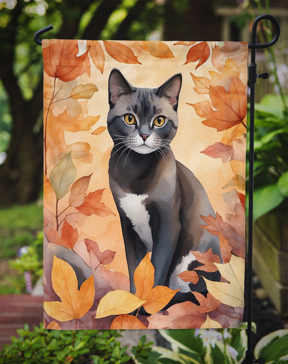 Asian Cat in Fall Leaves Garden Flag Mailbox Decorative Yard Banner Outside Patio Artwork for Flower Beds, Garden Size, Multicolor