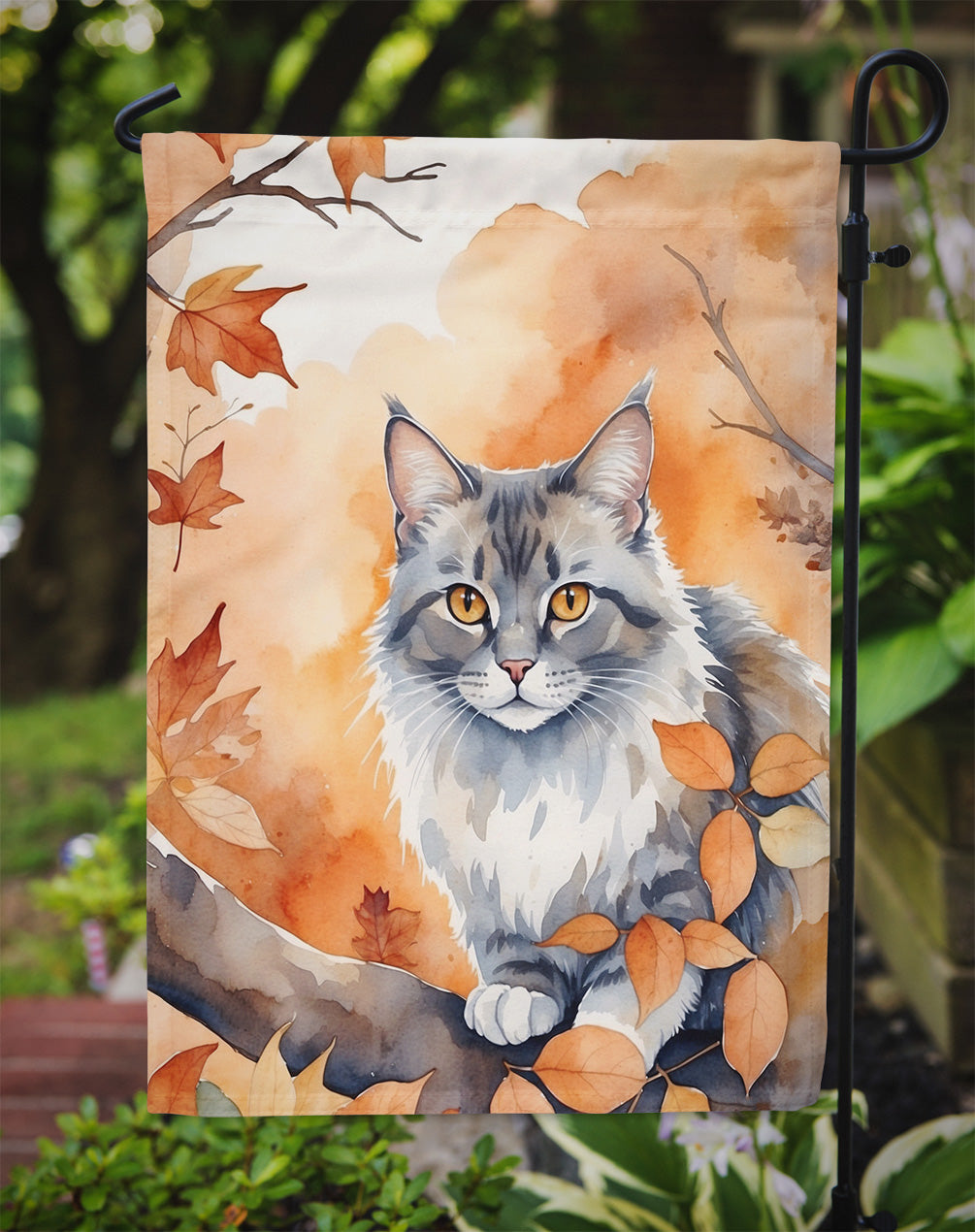 Australian Mist Cat in Fall Leaves Garden Flag Mailbox Decorative Yard Banner Outside Patio Artwork for Flower Beds, Garden Size, Multicolor