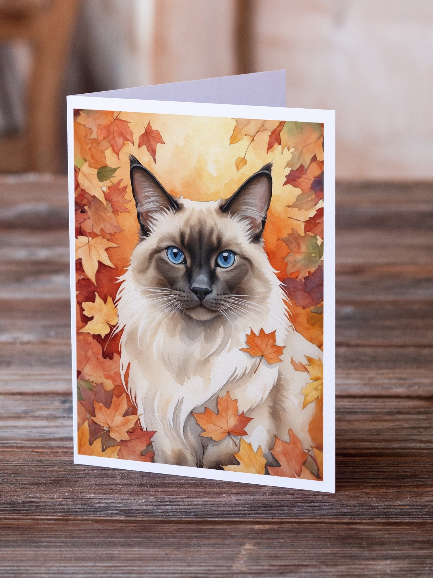 Balinese Cat in Fall Leaves Greeting Cards Pack of 8 Blank Cards with Envelopes Whimsical A7 Size 5x7