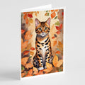 Bengal Cat in Fall Leaves Greeting Cards Pack of 8 Blank Cards with Envelopes Whimsical A7 Size 5x7