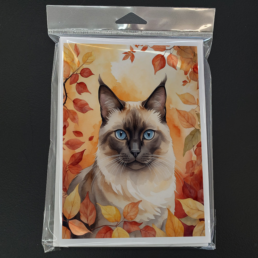 Birman Cat in Fall Leaves Greeting Cards Pack of 8 Blank Cards with Envelopes Whimsical A7 Size 5x7