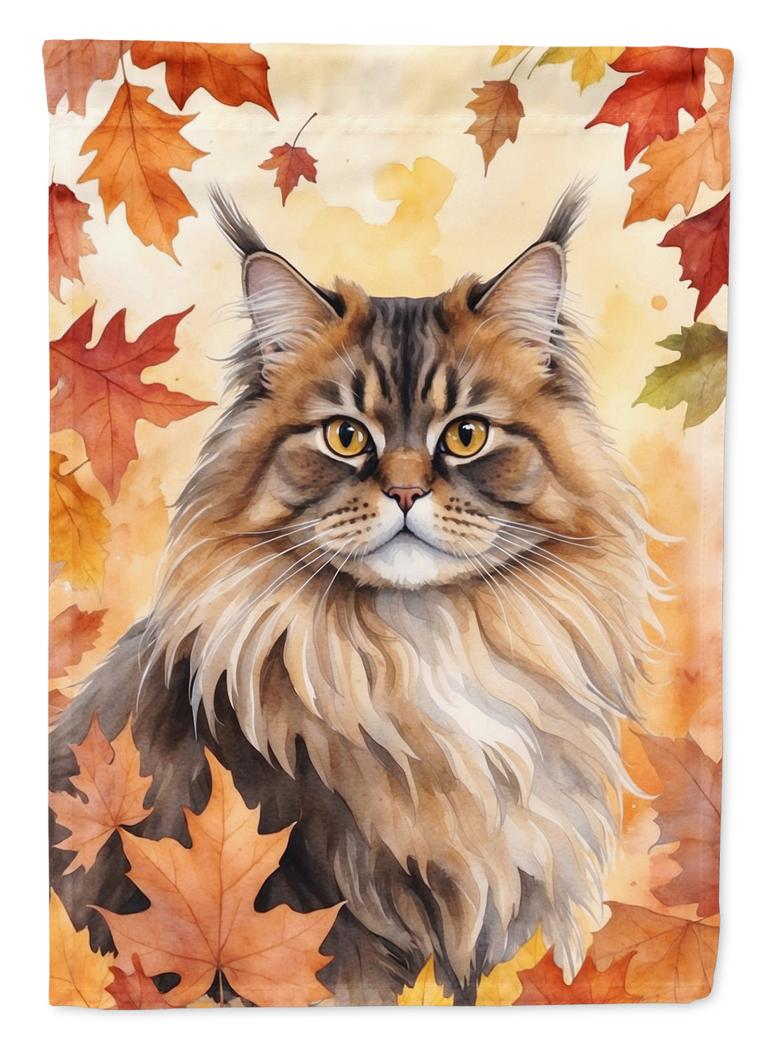 British Longhair Cat in Fall Leaves House Flag 28x40 Porch Sleeve Pole Decorative Outside Yard Banner Artwork Wall Hanging, Polyester