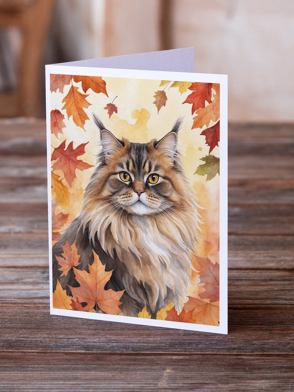 British Longhair Cat in Fall Leaves Greeting Cards Pack of 8 Blank Cards with Envelopes Whimsical A7 Size 5x7