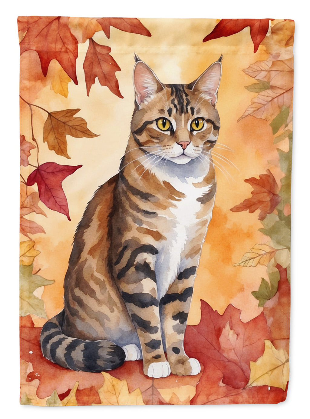 California Spangled Cat in Fall Leaves Garden Flag Mailbox Decorative Yard Banner Outside Patio Artwork for Flower Beds, Garden Size, Multicolor