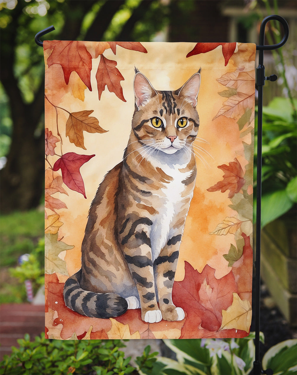 California Spangled Cat in Fall Leaves Garden Flag Mailbox Decorative Yard Banner Outside Patio Artwork for Flower Beds, Garden Size, Multicolor
