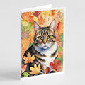 California Spangled Cat in Fall Leaves Greeting Cards Pack of 8 Blank Cards with Envelopes Whimsical A7 Size 5x7