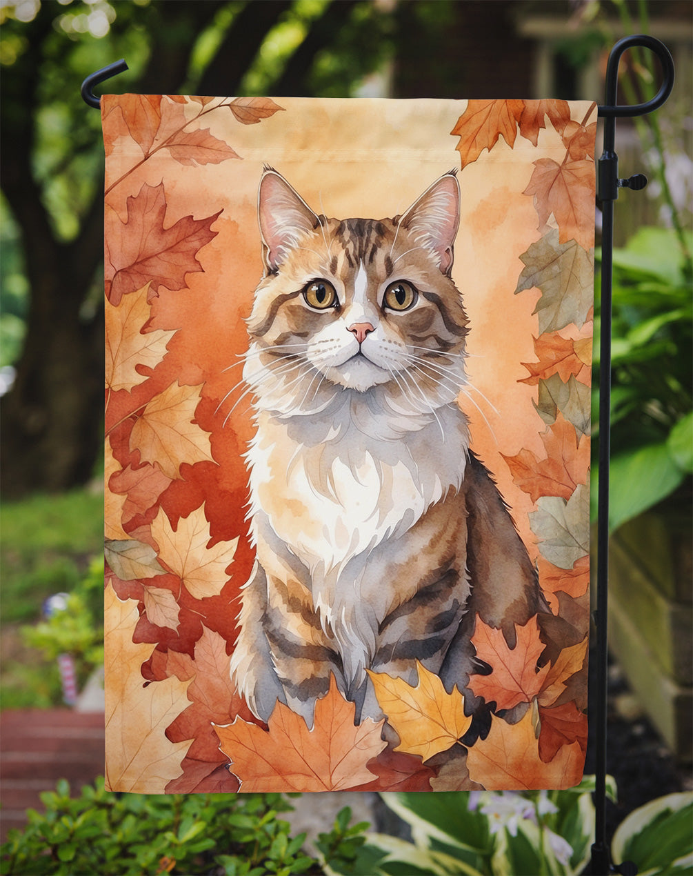 Chantilly Tiffany Cat in Fall Leaves Garden Flag Mailbox Decorative Yard Banner Outside Patio Artwork for Flower Beds, Garden Size, Multicolor
