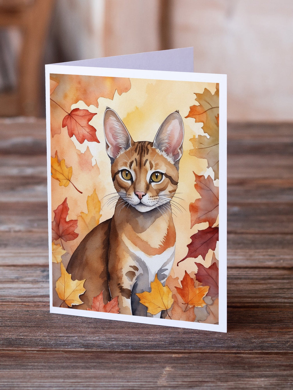Chausie Cat in Fall Leaves Greeting Cards Pack of 8 Blank Cards with Envelopes Whimsical A7 Size 5x7