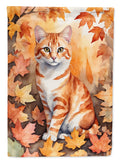 Cheetoh Cat in Fall Leaves House Flag 28x40 Porch Sleeve Pole Decorative Outside Yard Banner Artwork Wall Hanging, Polyester