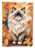 Colorpoint Longhair Cat in Fall Leaves House Flag 28x40 Porch Sleeve Pole Decorative Outside Yard Banner Artwork Wall Hanging, Polyester