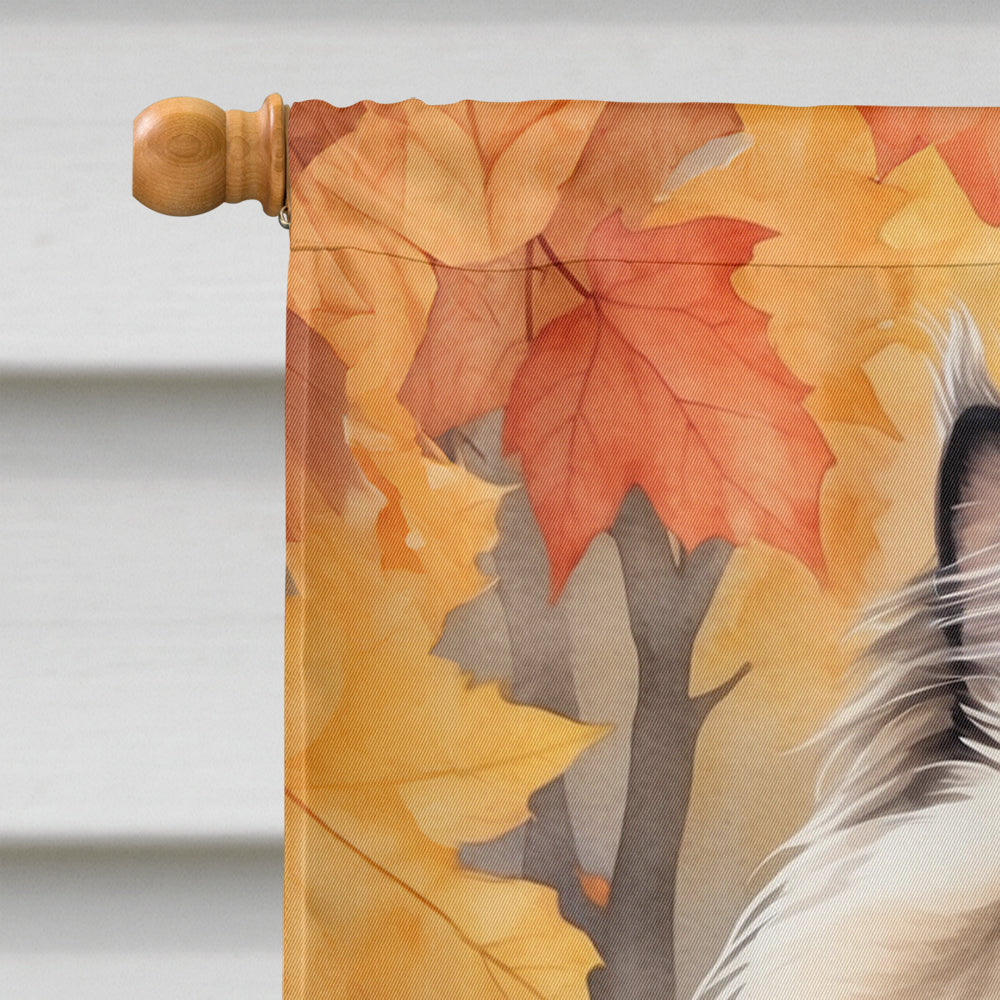 Colorpoint Longhair Cat in Fall Leaves House Flag 28x40 Porch Sleeve Pole Decorative Outside Yard Banner Artwork Wall Hanging, Polyester