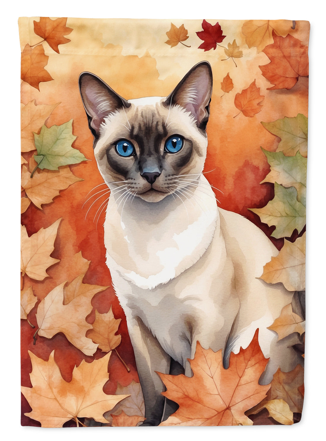 Colorpoint Shorthair Cat in Fall Leaves House Flag 28x40 Porch Sleeve Pole Decorative Outside Yard Banner Artwork Wall Hanging, Polyester