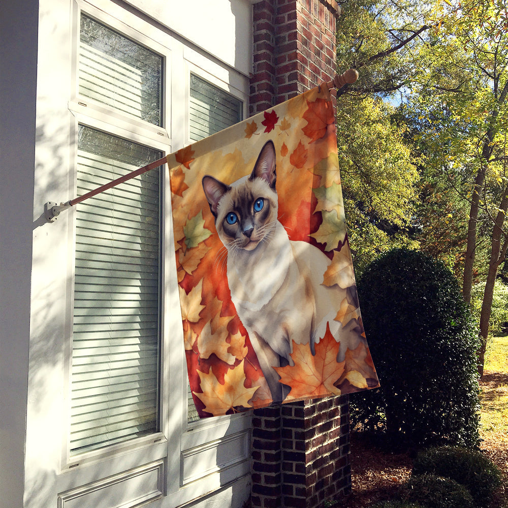 Colorpoint Shorthair Cat in Fall Leaves House Flag 28x40 Porch Sleeve Pole Decorative Outside Yard Banner Artwork Wall Hanging, Polyester