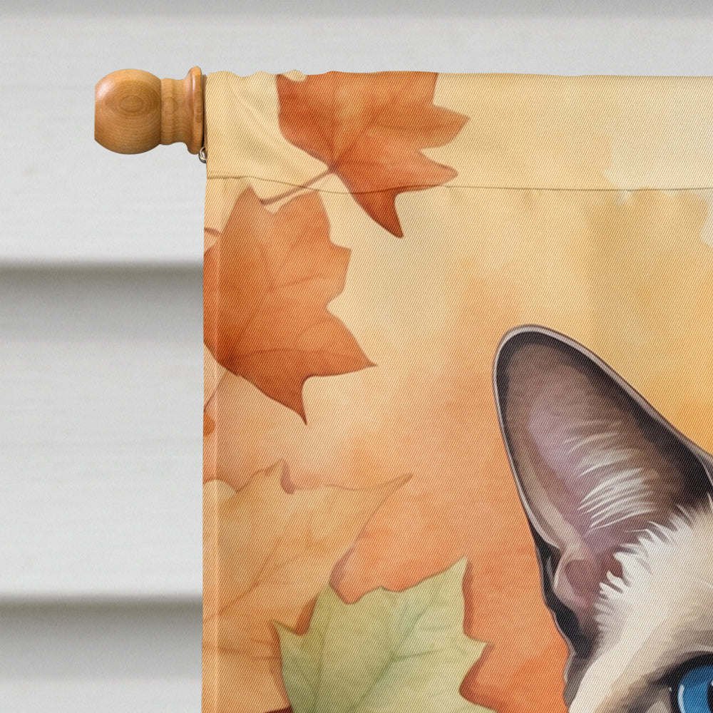 Colorpoint Shorthair Cat in Fall Leaves House Flag 28x40 Porch Sleeve Pole Decorative Outside Yard Banner Artwork Wall Hanging, Polyester