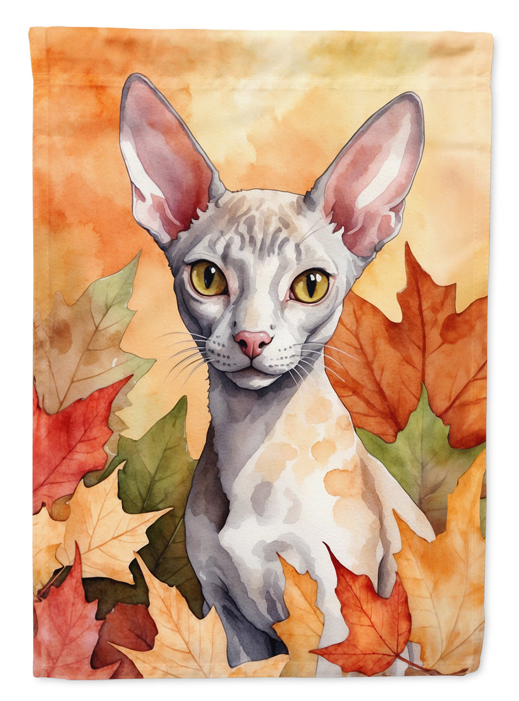 Cornish Rex Cat in Fall Leaves House Flag 28x40 Porch Sleeve Pole Decorative Outside Yard Banner Artwork Wall Hanging, Polyester