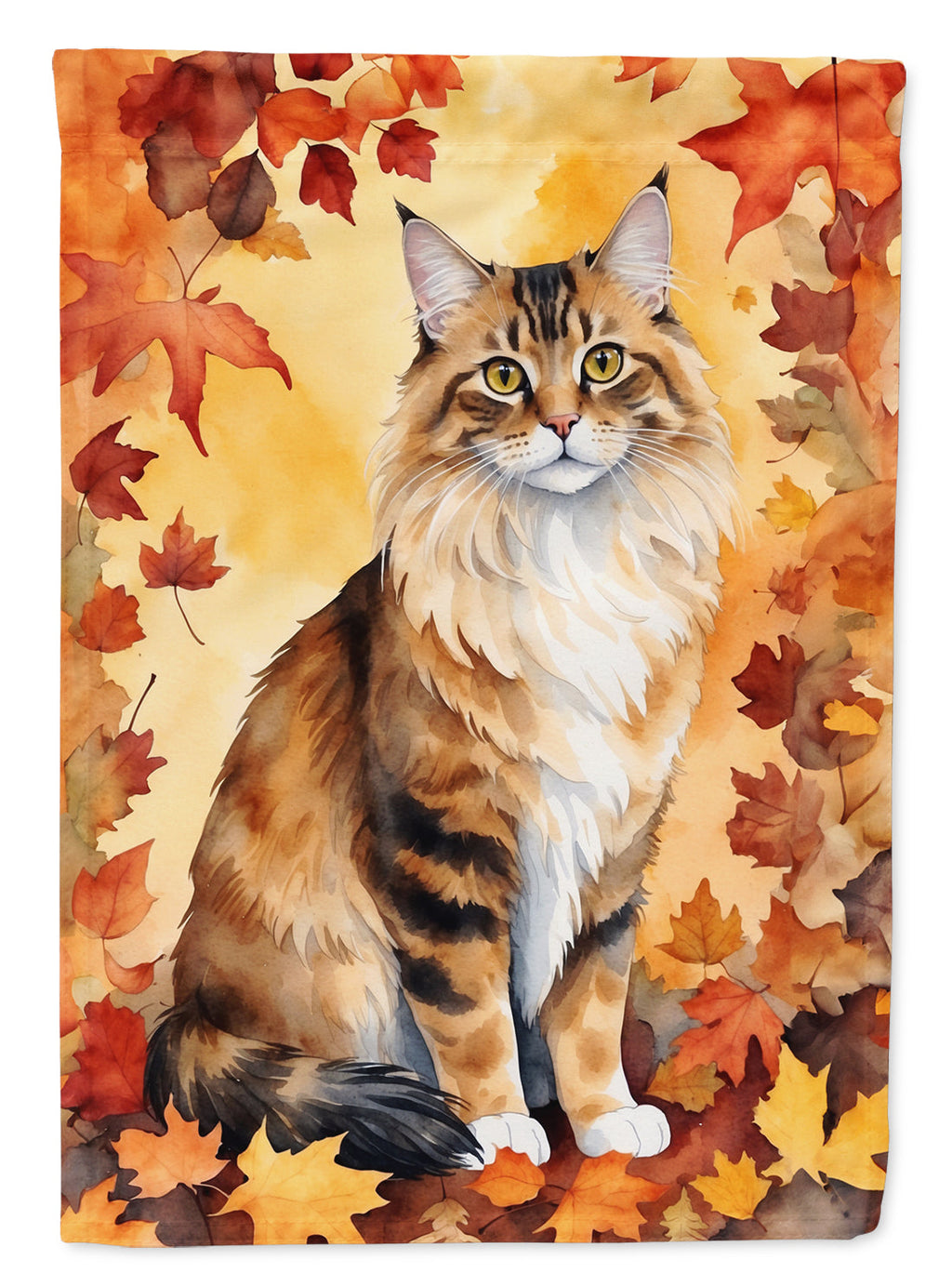 Cymric Cat in Fall Leaves Garden Flag Mailbox Decorative Yard Banner Outside Patio Artwork for Flower Beds, Garden Size, Multicolor