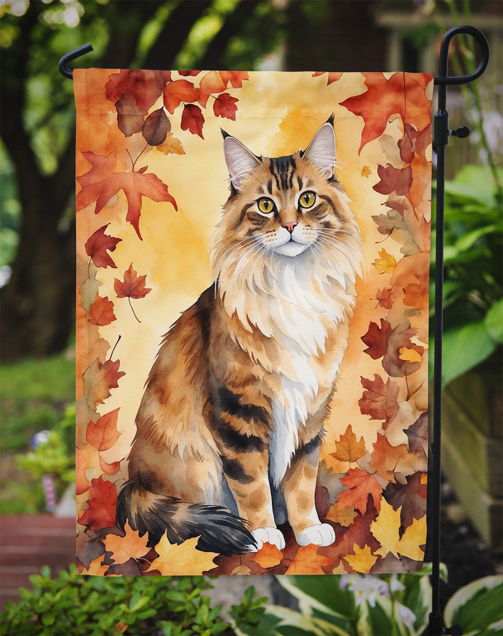 Cymric Cat in Fall Leaves Garden Flag Mailbox Decorative Yard Banner Outside Patio Artwork for Flower Beds, Garden Size, Multicolor