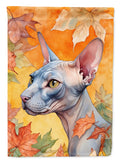 Donskoy Don Sphynx Cat in Fall Leaves House Flag 28x40 Porch Sleeve Pole Decorative Outside Yard Banner Artwork Wall Hanging, Polyester