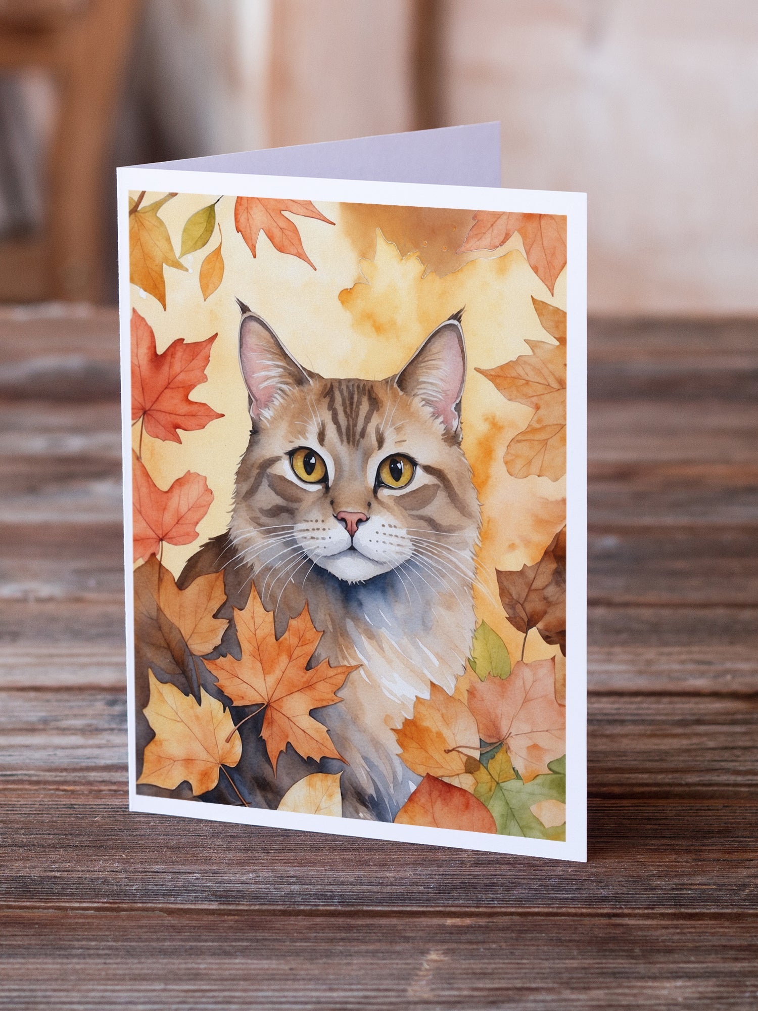 Dwelf Cat in Fall Leaves Greeting Cards Pack of 8 Blank Cards with Envelopes Whimsical A7 Size 5x7