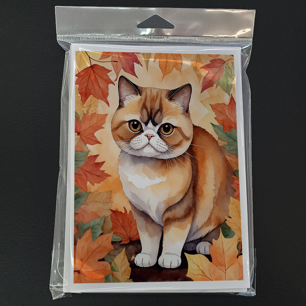 Exotic Shorthair Cat in Fall Leaves Greeting Cards Pack of 8 Blank Cards with Envelopes Whimsical A7 Size 5x7