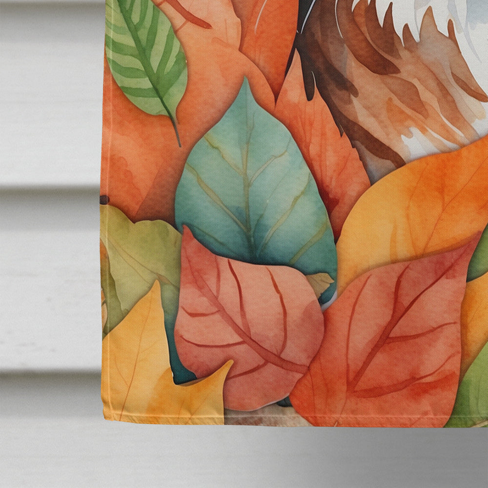 Foldex Exotic Fold Cat in Fall Leaves House Flag 28x40 Porch Sleeve Pole Decorative Outside Yard Banner Artwork Wall Hanging, Polyester