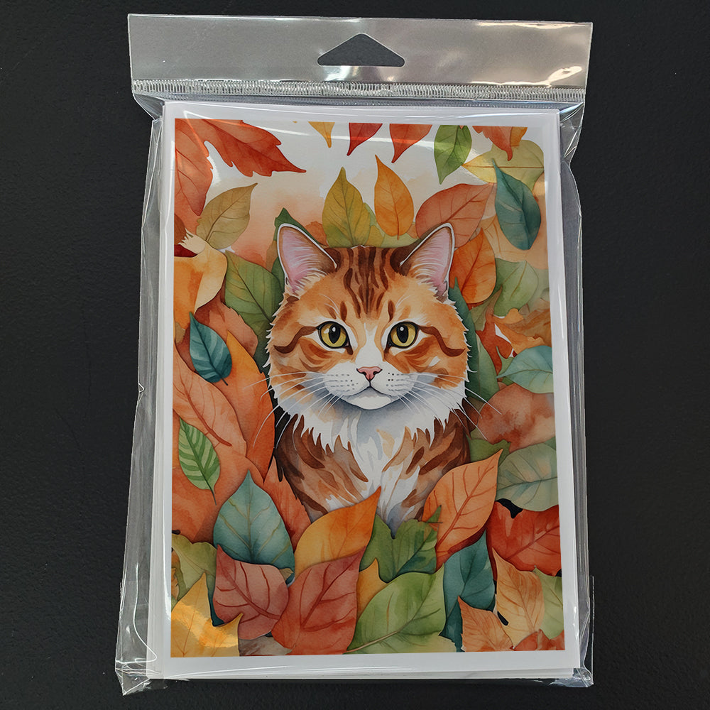 Foldex Exotic Fold Cat in Fall Leaves Greeting Cards Pack of 8 Blank Cards with Envelopes Whimsical A7 Size 5x7
