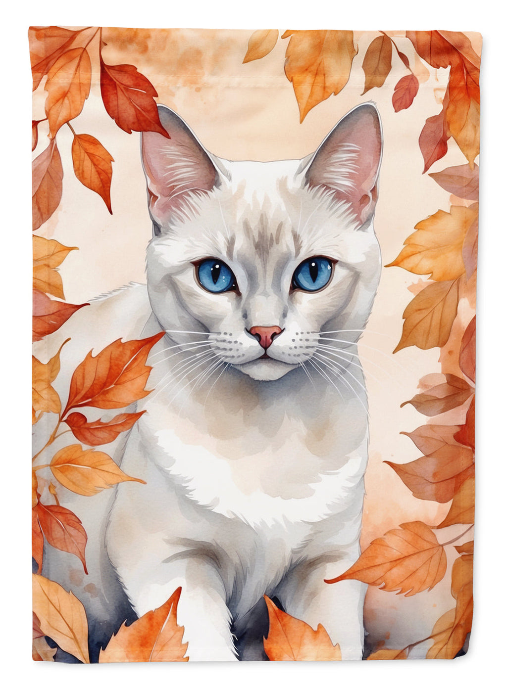 Foreign White Cat in Fall Leaves Garden Flag Mailbox Decorative Yard Banner Outside Patio Artwork for Flower Beds, Garden Size, Multicolor