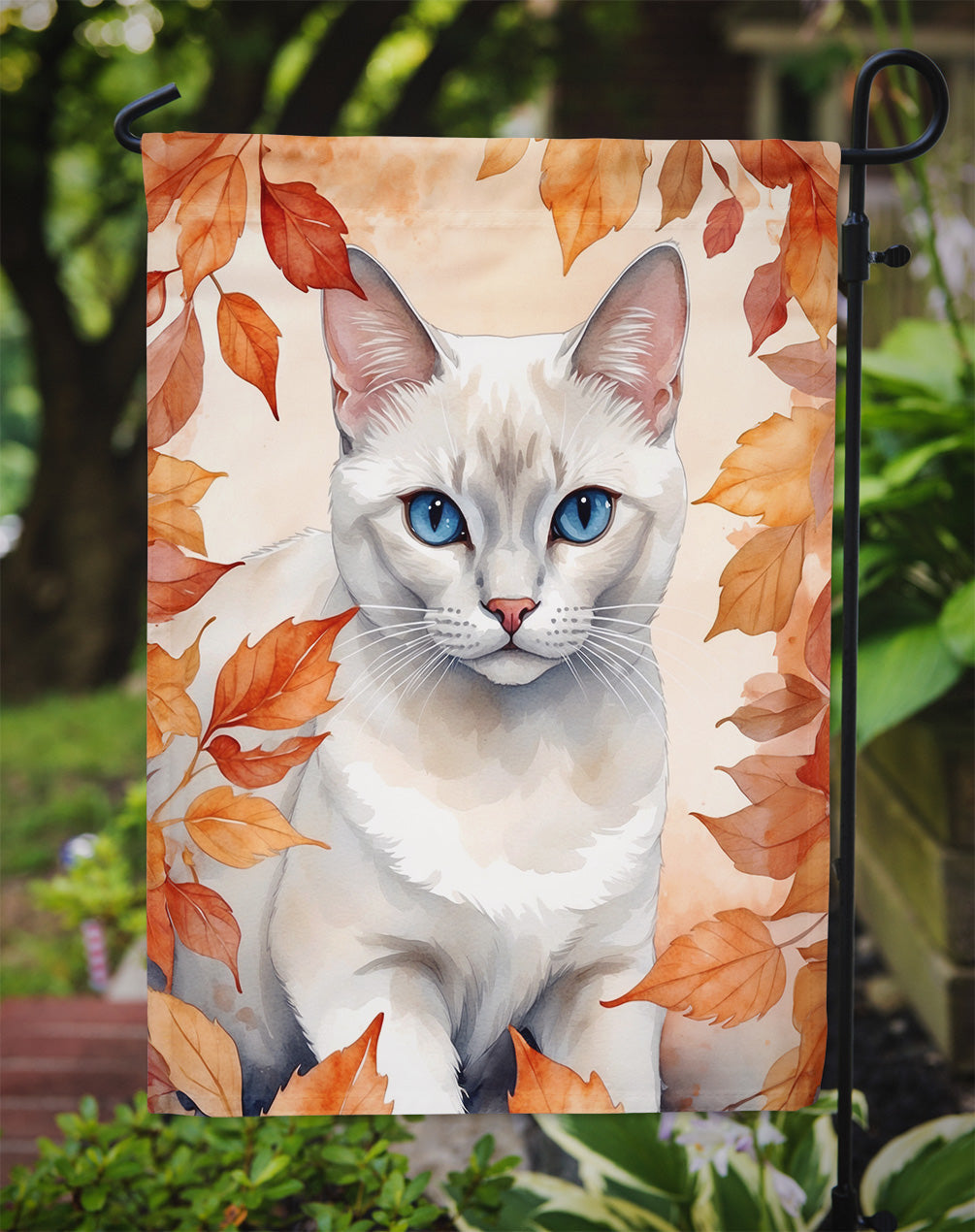 Foreign White Cat in Fall Leaves Garden Flag Mailbox Decorative Yard Banner Outside Patio Artwork for Flower Beds, Garden Size, Multicolor