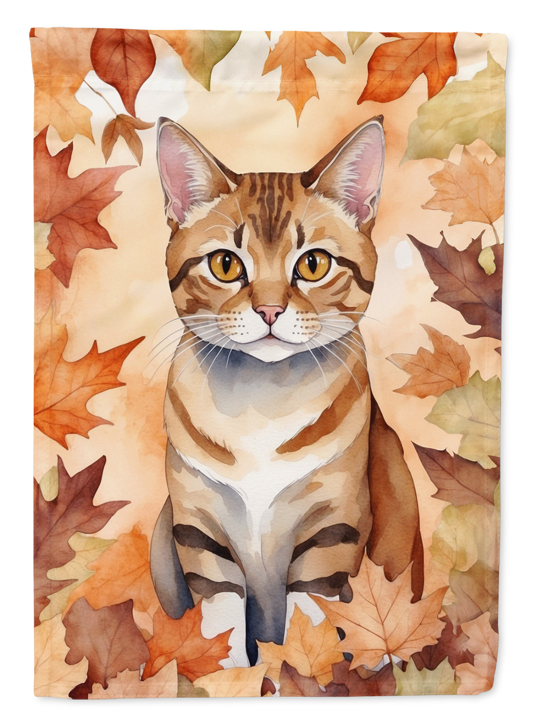 German Rex Cat in Fall Leaves House Flag 28x40 Porch Sleeve Pole Decorative Outside Yard Banner Artwork Wall Hanging, Polyester