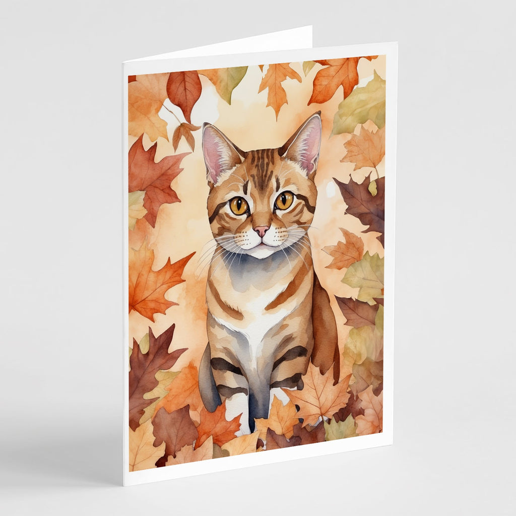 German Rex Cat in Fall Leaves Greeting Cards Pack of 8 Blank Cards with Envelopes Whimsical A7 Size 5x7