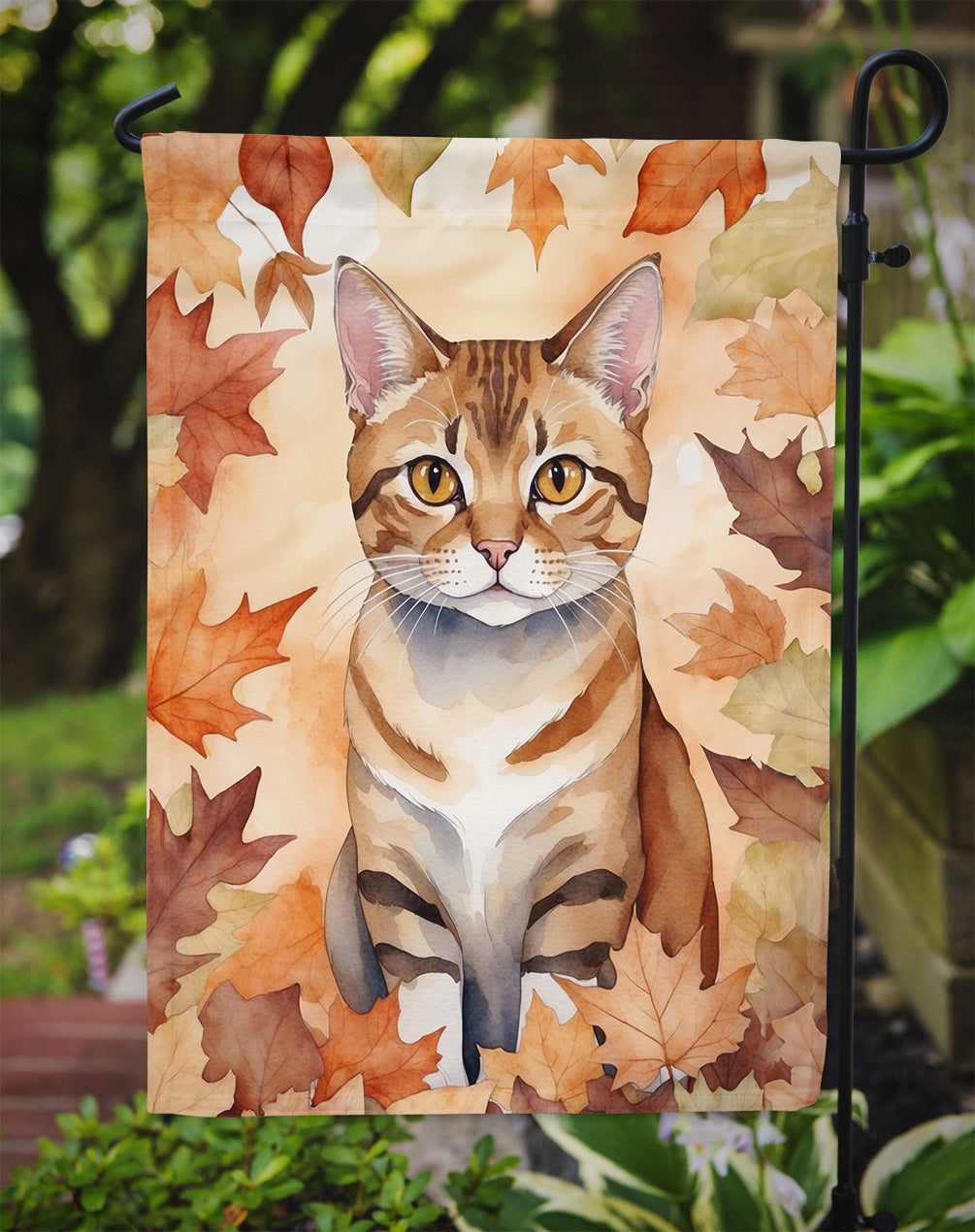 German Rex Cat in Fall Leaves Garden Flag Mailbox Decorative Yard Banner Outside Patio Artwork for Flower Beds, Garden Size, Multicolor