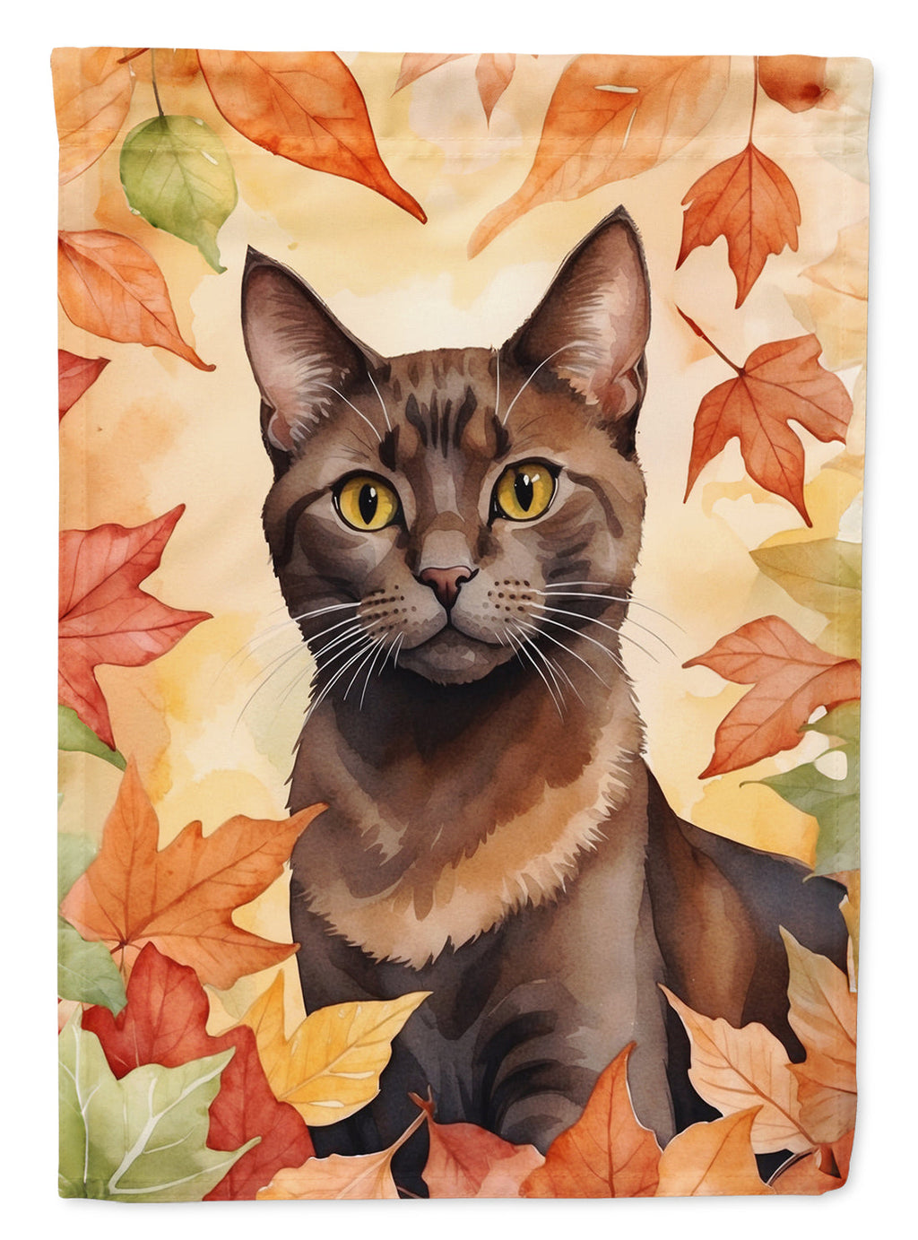 Havana Brown Cat in Fall Leaves House Flag 28x40 Porch Sleeve Pole Decorative Outside Yard Banner Artwork Wall Hanging, Polyester