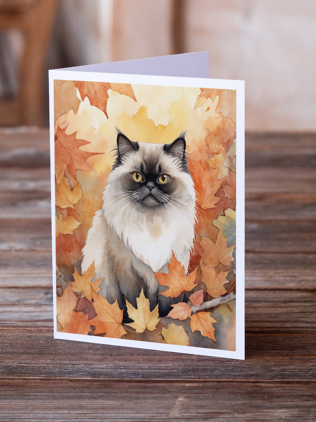 Himalayan Cat in Fall Leaves Greeting Cards Pack of 8 Blank Cards with Envelopes Whimsical A7 Size 5x7