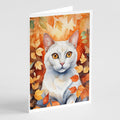 Khao Manee Cat in Fall Leaves Greeting Cards Pack of 8 Blank Cards with Envelopes Whimsical A7 Size 5x7