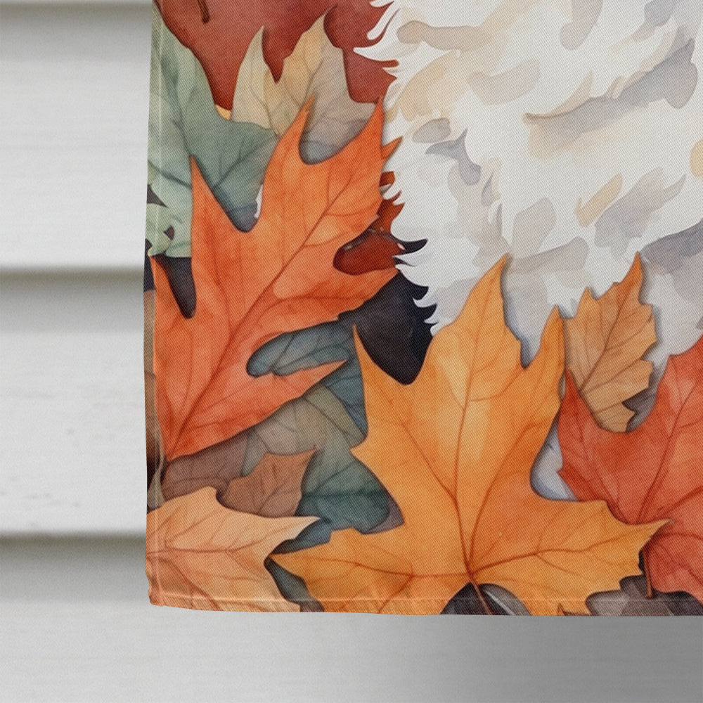 La Perm Cat in Fall Leaves House Flag 28x40 Porch Sleeve Pole Decorative Outside Yard Banner Artwork Wall Hanging, Polyester