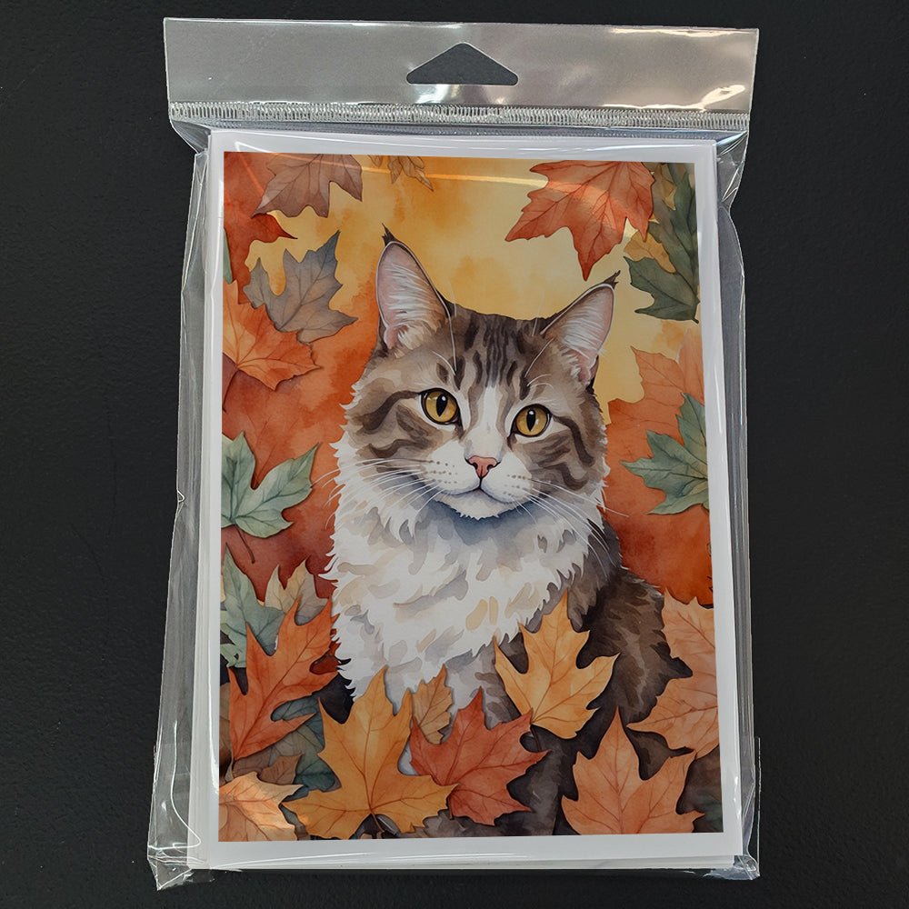 La Perm Cat in Fall Leaves Greeting Cards Pack of 8 Blank Cards with Envelopes Whimsical A7 Size 5x7
