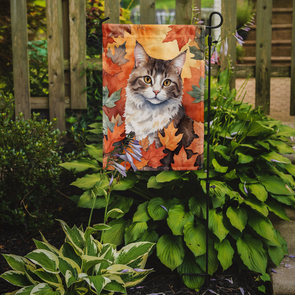 La Perm Cat in Fall Leaves Garden Flag Mailbox Decorative Yard Banner Outside Patio Artwork for Flower Beds, Garden Size, Multicolor