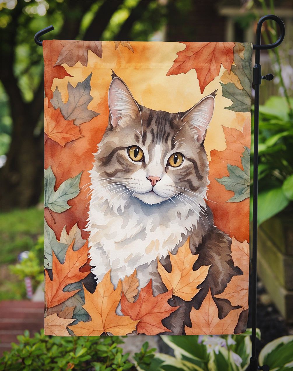 La Perm Cat in Fall Leaves Garden Flag Mailbox Decorative Yard Banner Outside Patio Artwork for Flower Beds, Garden Size, Multicolor