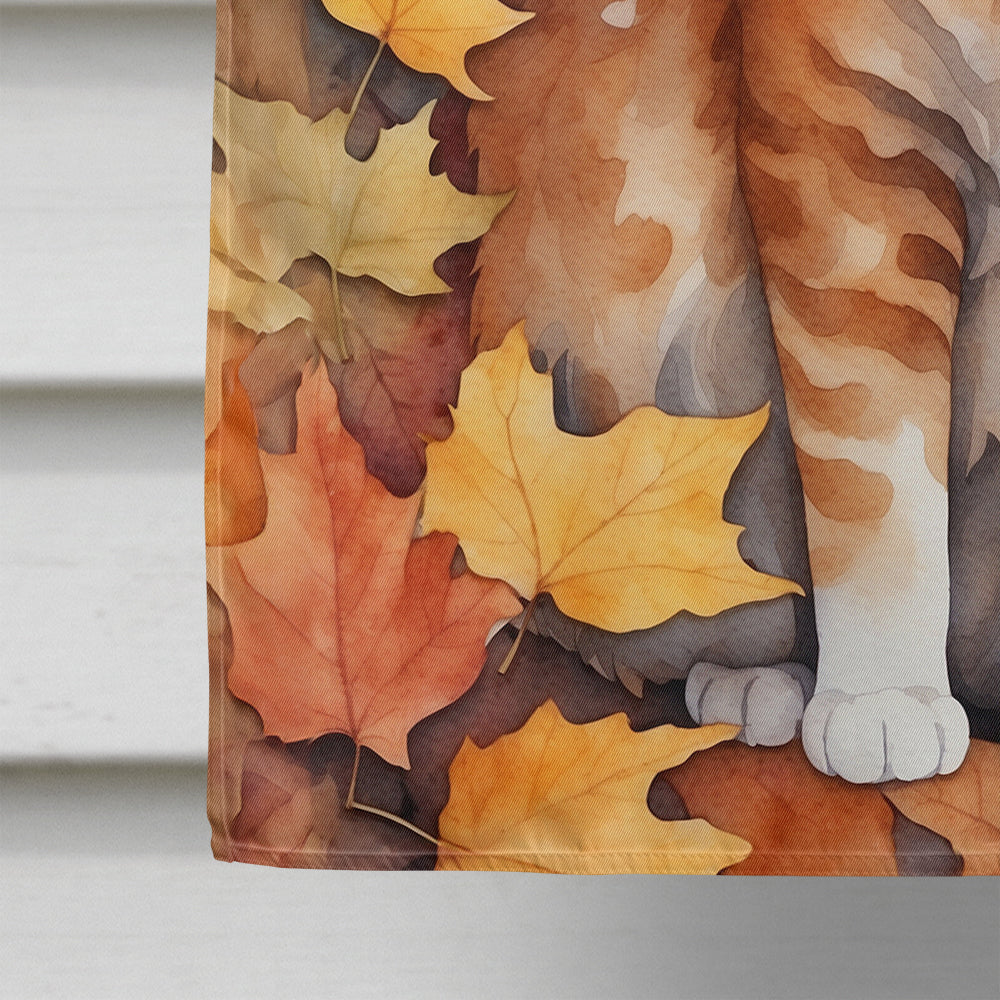 La Perm Cat in Fall Leaves House Flag 28x40 Porch Sleeve Pole Decorative Outside Yard Banner Artwork Wall Hanging, Polyester