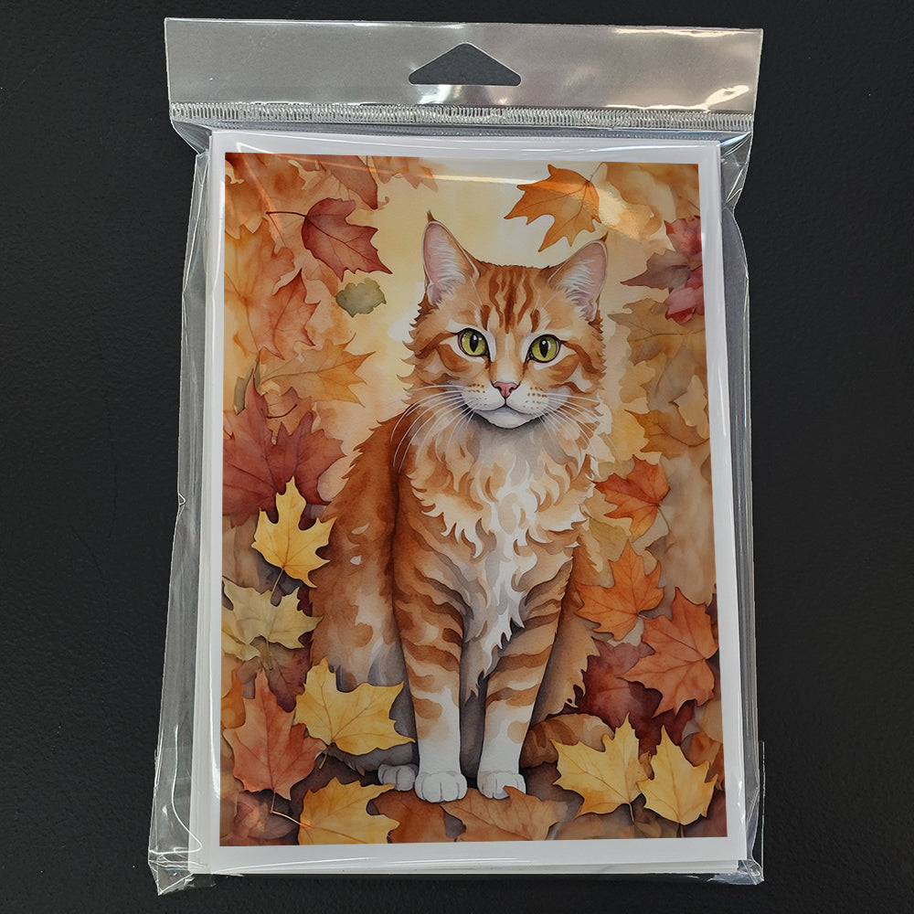 La Perm Cat in Fall Leaves Greeting Cards Pack of 8 Blank Cards with Envelopes Whimsical A7 Size 5x7