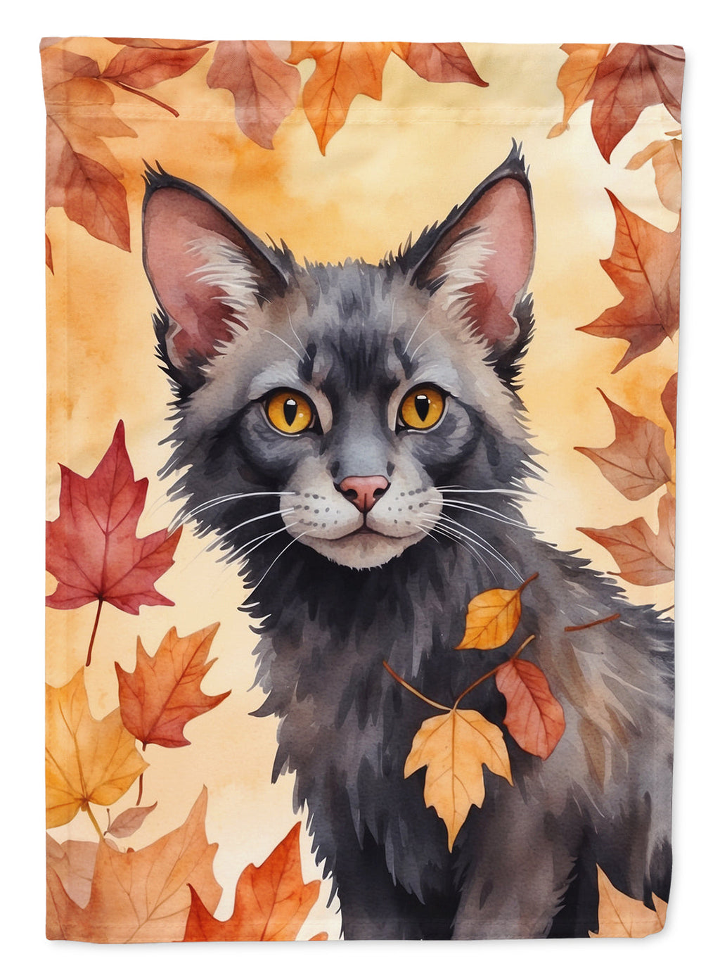Lykoi Cat in Fall Leaves House Flag 28x40 Porch Sleeve Pole Decorative Outside Yard Banner Artwork Wall Hanging, Polyester