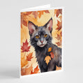 Lykoi Cat in Fall Leaves Greeting Cards Pack of 8 Blank Cards with Envelopes Whimsical A7 Size 5x7